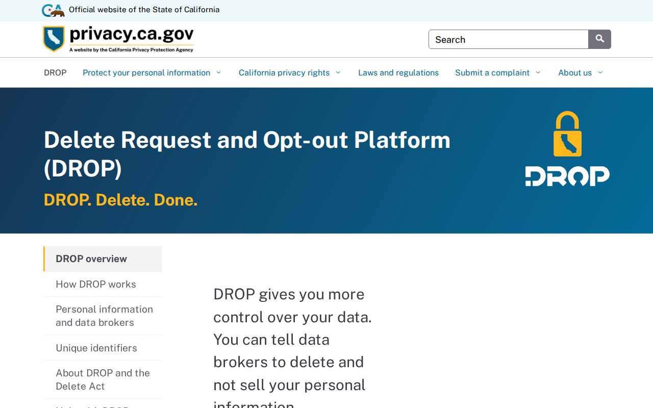 Ventura residents directory California DROP privacy platform