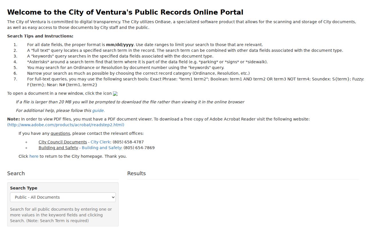 Ventura residents directory City of Ventura public records search