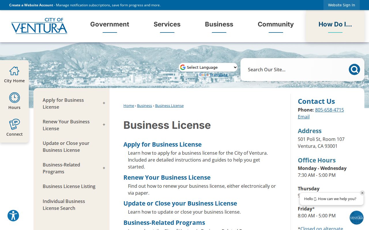 Ventura residents directory Ventura business license search