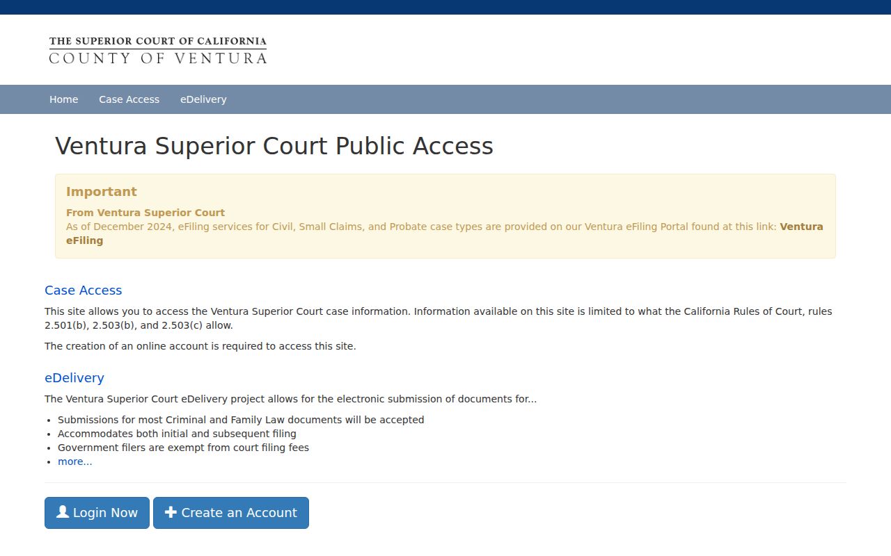 Ventura resident lookup Superior Court public access portal