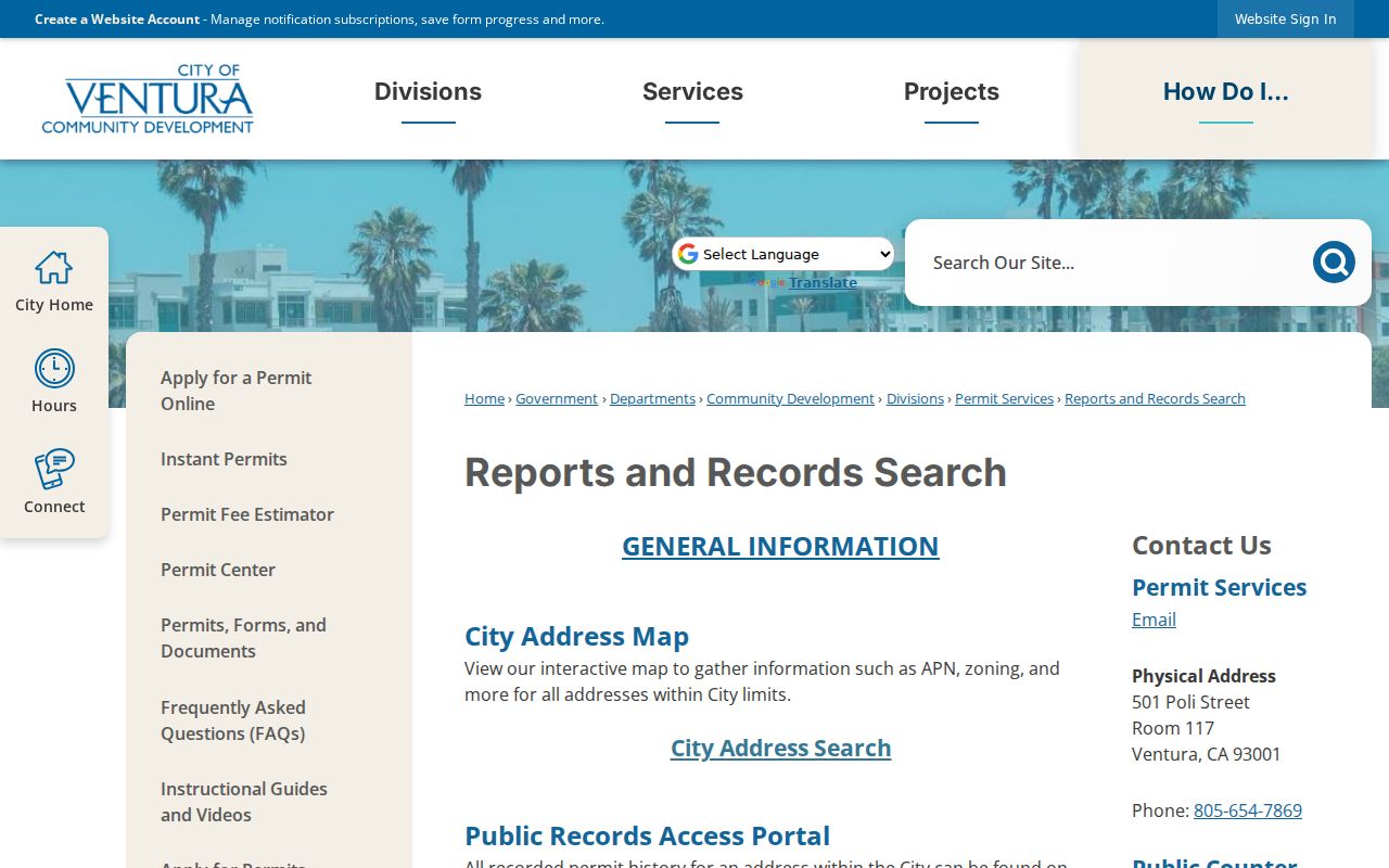 Ventura street directory city building permit and address records search