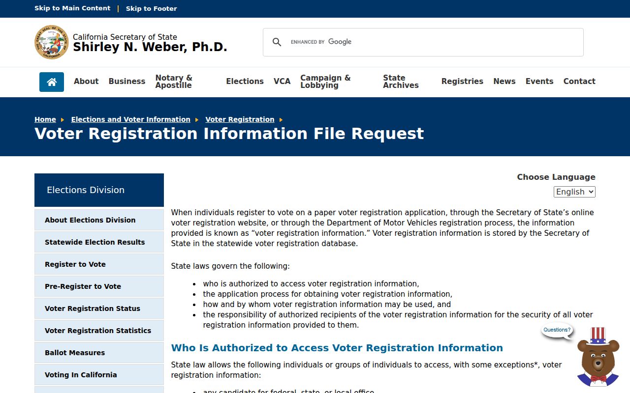 Ventura ZIP code directory California voter file request